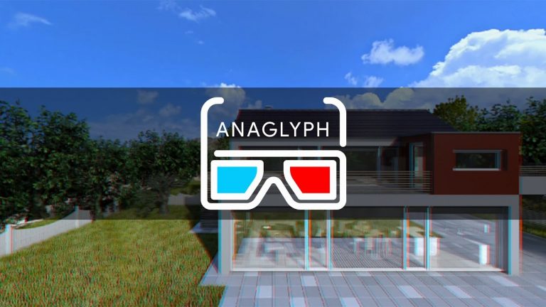 House Ext. to Int. 3D with motion graphics anaglyph stereo render check